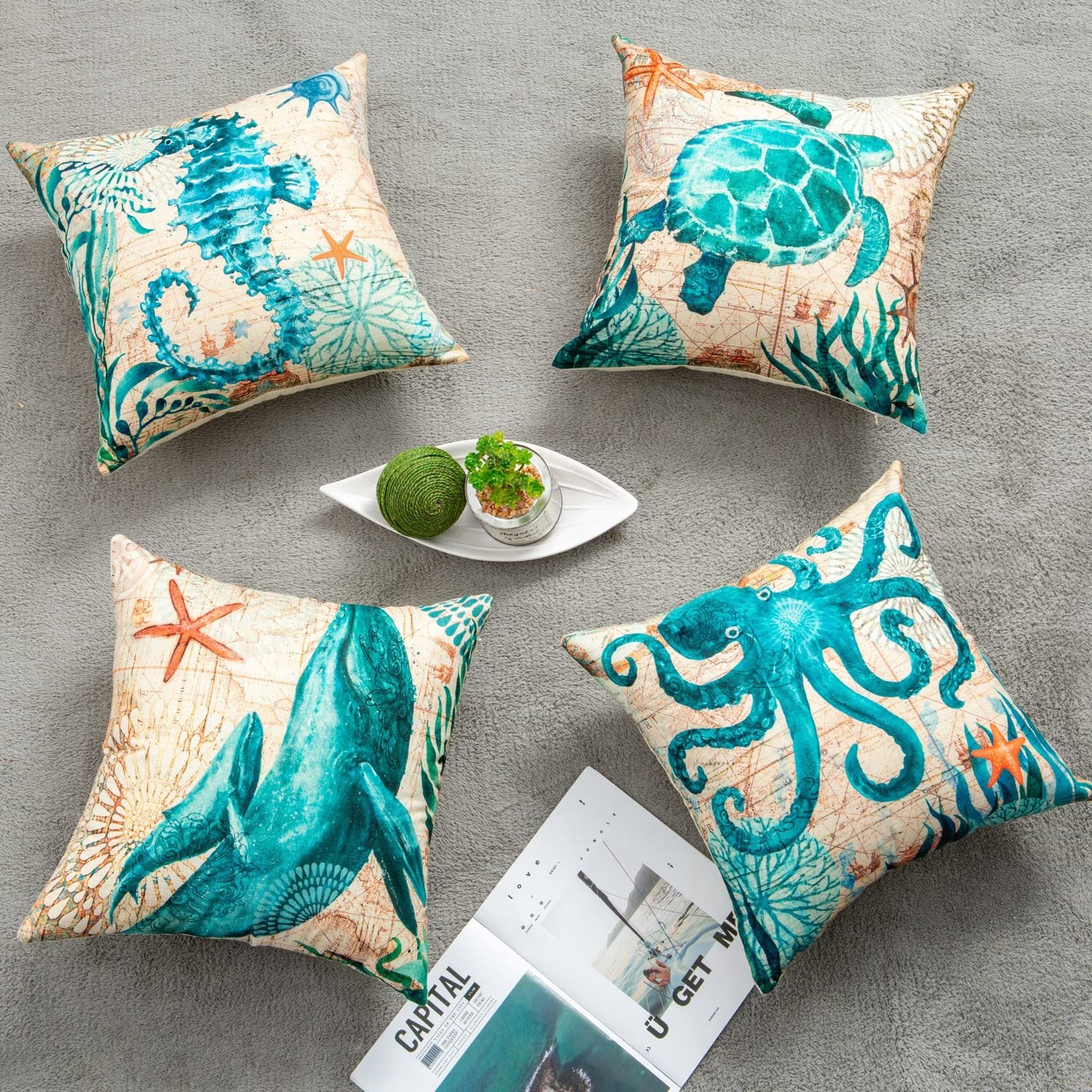 Sea Turtle Printed Cushion Cover
